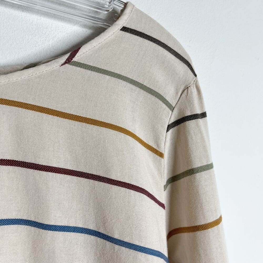 Christopher & Banks Womens Tunic Blouse L Multicolor Stripe Roll Tab Long Sleeve - Picture 4 of 11